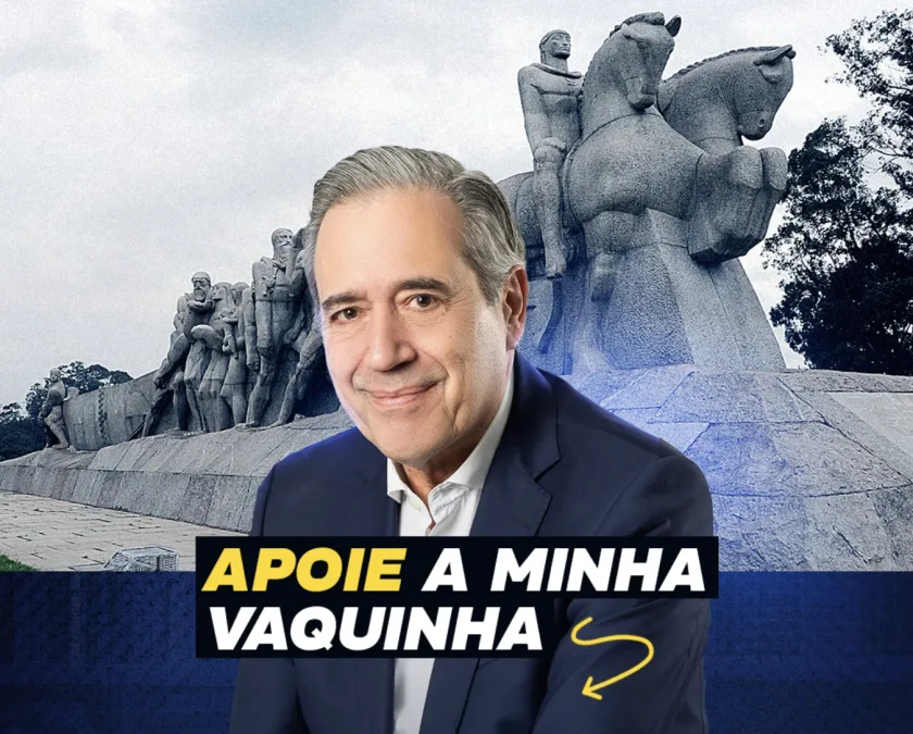 Apoie a minha vaquinha: Prof. Marco Antonio Villa diante do Monumento às Bandeiras.